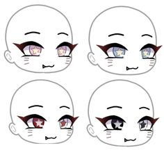 four different angles of an anime character's face, with the eyes and eyebrows drawn