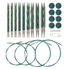 the complete set of needles and tools for making needle tips with green plastic backings