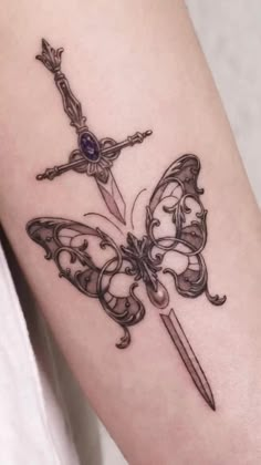 Female Outer Forearm Tattoo, Butterfly Incorporated Tattoo, Interesting Butterfly Tattoo, Womens Aries Tattoo, Butterfly Ornamental Tattoo, Spanish Style Tattoos, Whimsigothic Tattoo, Beautiful Tattoos For Women Unique, Ornamental Butterfly Tattoo