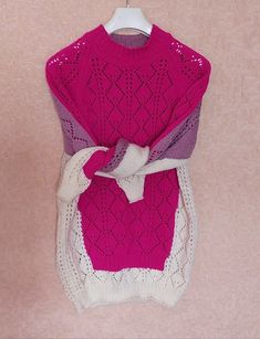 Bright block colored lace sweater with original design. Machine knitting ensure even stitches. Pink Knitted Sweater For Layering, Pink Knit Sweater For Layering, Stretch Pink Knit Sweater, Pink Stretch Knit Sweater, Pink Knit Sweater With Patchwork, Pink Open Knit Winter Sweater, Pink Open Knit Sweater For Winter, Winter Pink Open Knit Sweater, Pink Open Knit Sweater