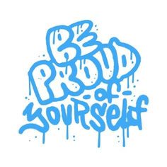 the words b2bd yourself are painted in blue ink on a white background