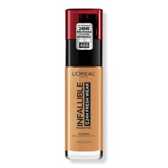 Infallible Up to 32 Hour Fresh Wear Foundation - INFAL PWD FOUNDATION 488FeaturesUp to 32 hour natural finish with buildable coverage, lightweightResists transfer, sweat and remains breathable all dayColor stays true all dayBenefitsAdvanced formula's three oil absorbers resist sweat, water, and transferInfused with SPF 25, non-comedogenic and suitable for all skin types - Infallible Up to 32 Hour Fresh Wear Foundation Loreal Infallible Foundation Shades, Loreal Infallible Foundation, Infallible Foundation, Loreal Infallible, Long Lasting Foundation, Enhance Your Beauty, Foundation Shades, Beauty Sponge, Too Faced Foundation