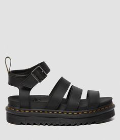 Dr. Martens Blaire Leather Sandal - Black US 11, Women's Black Strappy platform sandal AirWair arched cushion footbed 2 1/4 platform heel. Due to the nature of leather/suede, small variances of color in the skin may occur, this is in no way considered a defect. These are inherent characteristics of leather/suede and will enhance the individual look of your garment.. Upper: Leather. Rubber outsole.. WOMEN'S SHOE SIZE CONVERSION CHART US 5 6 7 8 9 10 11 12 EU 35-36 36-37 37-38 38-39 39-40 40-41 41 Doc Martens Sandals, Doc Marten Sandals, Blaire Sandal, Dr Martens Blaire, Leather Strap Sandals, Strappy Platform Sandals, Black Platform Sandals, Leather Gladiator Sandals, Sandals Outfit