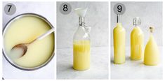 three pictures showing how to make homemade vanilla syrup