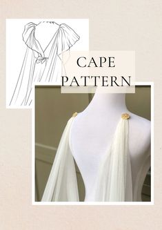 the back of a white dress with gold buttons on it and text that reads cape pattern