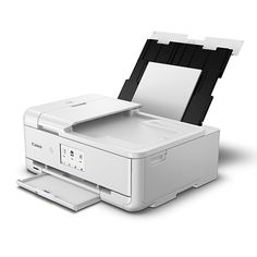 a white printer is open and ready to be used on the computer or in another device