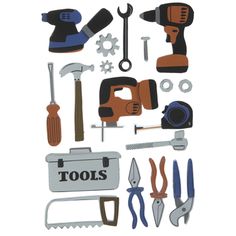 various tools are arranged on a white background