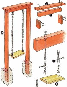 the diagram shows how to build a swing set with chains and hooks on each side