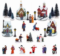 a collection of christmas figurines in various styles and sizes