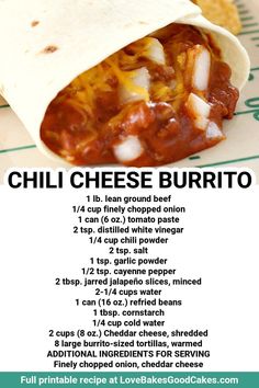 a recipe for chili cheese burrito with instructions