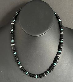 Sterling Silver Graduated Black Onyx Turquoise Bead Necklace. 20 Inch Best Offers Accepted! Handmade Black Turquoise Necklace With Round Beads, Adjustable Black Beaded Turquoise Necklace, Turquoise Bead Necklaces, Beaded Necklaces, Turquoise Beads, Silver Turquoise, Turquoise Sterling Silver, Bead Necklace, Chain Styles