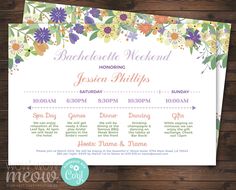 a floral bridalette wedding program on a wooden table