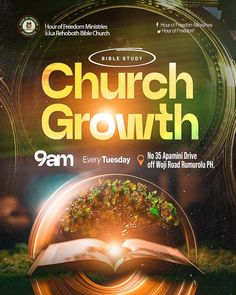 church growth flyer with an open book