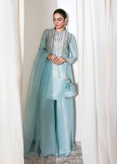 Hussain Rehar, Organza Suits, Pakistani Fancy Dresses, Beautiful Pakistani Dresses, Indian Dresses Traditional, Traditional Indian Outfits, Simple Pakistani Dresses, Boutique Dress Designs