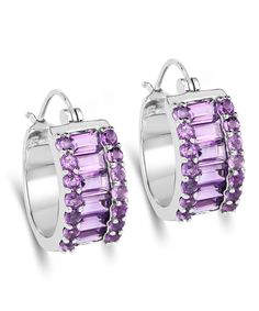 5.56ctw Natural Amethyst Rhodium Plated 925 Sterling Silver Hoop Earrings View 1 Silver Gemstone Jewelry, 18k Gold Jewelry, Birthstone Earring, Sterling Silver Hoop Earrings, Amethyst Earrings, February Birth Stone, Sterling Silver Hoops, 925 Sterling Silver Earrings, Google Shopping