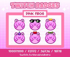 the pink frog stickers are on display in front of a screen with text that reads,