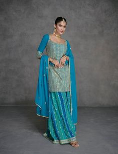 Turquoise Colour Sharara Suit - Shop Partywear Sharara Online