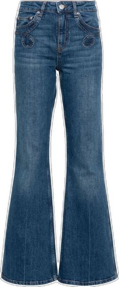 Trendy Dark Wash Flare Jeans, Flare Jeans With Frayed Hem, Chic Dark Wash Flare Cropped Jeans, Modern Cropped Flare Jeans, Modern Cropped Leg Denim Blue Flare Jeans, Classic Blue Mid-rise Flare Jeans, Modern Cropped Flare Jeans With Belt Loops, Classic Mid-rise Blue Flare Jeans, Classic Cropped Flare Jeans With Frayed Hem