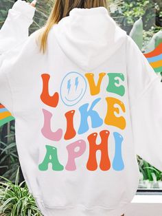 Alpha Phi Soft Sorority Sweatshirt | "Love Like APhi" Custom Sorority Hoodie.This design is printed on a Gildan 18500 heavy blend hooded sweatshirt. Our garments are custom "made-to-order" meaning your garment is not printed until you place your order. This allows us to be sustainable by not printing more stock than we need, as well as be able to offer many designs, in different styles and color options. Because of this, items can take up to 7 days to process, and an additional 3-5 days to ship. Delta Design, Alpha Phi Sorority, Alpha Epsilon Phi, Theta Phi Alpha, Delta Sorority, Sorority Sweatshirts, Alpha Sigma Tau, Kappa Kappa Gamma, Kappa Alpha Theta