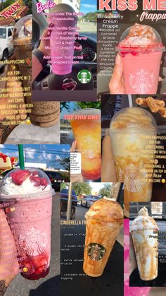 a collage of photos showing different types of drinks