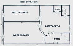 the floor plan for a small dog area with two separate rooms and an office space