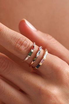 Baguette Birthstone Ring,multi Birthstone Ring,14k Gold Ring,personalized Ring,stackable Ring,mothers Ring,bridesmaid Gift,gift for Mom - Etsy Three Birth Stone Ring, Dainty Birthstone Jewelry, Couples Birthstone Ring, Birth Stone Ring Designs, Three Birthstone Ring, Mothers Birthstone Ring, Baguette Bracelet, Baguette Band, Baguette Necklace