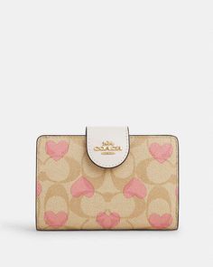 COACH® | Medium Corner Zip Wallet In Signature Canvas With Heart Print Cute Wallets, Coach Outlet, Signature Canvas, Zip Wallet, Heart Print, You Bag, Smooth Leather, Printed Items, Wallets