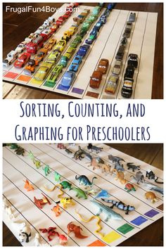 sorting, counting and graphing for preschoolers with pictures of cars on the table