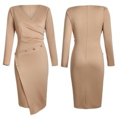 Asymmetric Button Detail Khaki Ruched Midi Dress Pencil Midi Dress, Pencil Work, Midi Pencil Dress, White Office, Office Dress, Ruched Midi Dress, Ruched Bodycon Dress, Urban Street Style, Dress Out