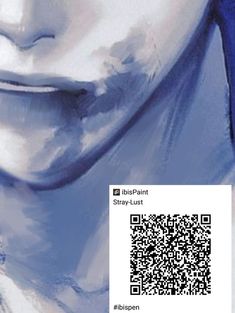 a close up of a person's face with a qr code on it