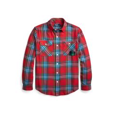 This shirt combines a workwear-inspired silhouette with lightweight cotton flannel and mending for a rugged look that’s distinctly Polo. Plaid Cotton Flannel Shirt For Work, Plaid Cotton Tops With Patch Pockets, Cotton Flannel Shirt With Patch Pockets, Rugged Long Sleeve Cotton Flannel Shirt, Ralph Lauren Fall Shirt For Work, Flannel Work Shirt With Pockets, Ralph Lauren Casual Fall Shirt, Rugged Plaid Cotton Flannel Shirt, Fall Plaid Shirt With Patch Pockets