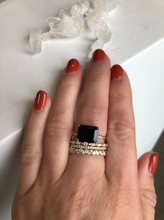 (1) Horizontal Onyx Ring by Kasia Jewelry – Kasia J. Unique Onyx Gemstone Rings, Black Onyx Stackable Ring, Fine Jewelry Yellow Gold Onyx Rings, Elegant Onyx Crystal Ring With Gemstone Details, Gold Onyx Rings With Polished Finish, Bridesmaid Hair Pieces, Statement Engagement Ring, Claw Prong, Onyx Ring