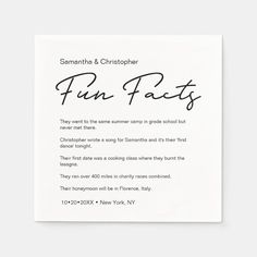 a card with the words fun fact written in cursive writing on it's front