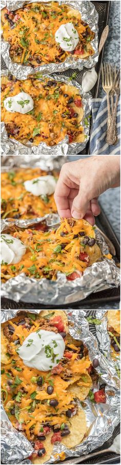 the process of making an enchilada casserole with cheese and sour cream on top