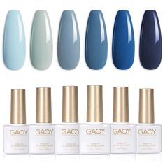 PRICES MAY VARY. SHINY GEL POLISH: Apply gel top coat for stylish glossy finish; or apply matte top coat for winter velvet finish. PACKAGE INCLUDES: 6 gel polish colors of 0.25 fl.oz (7.3ml) each. Basic gel nail set to enjoy the nail art from the comfort of your own home! EASY TO USE: Cure with UV light for 60s to a complete dry. LONG-LASTING: Up to 4 weeks if properly applied base coat & top coat. TIPS: Buff your nail bed lightly before applying to prevent early peeling off. GAOY Blue Navy Gel Light Blue Nail Color Ideas, Nail Color For Dusty Blue Dress, Nail Colors For Hawaii Vacation, Light Navy Blue Nails, Cool Tone Nail Colors, Blue Gray Nail Color, Smokey Blue Nails, Fall Blue Nail Colors, Blue Gel Nails Ideas