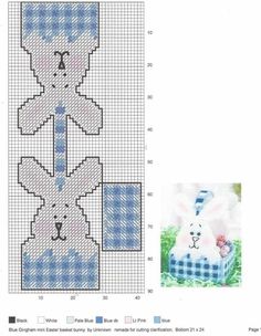 a cross stitch pattern with two rabbits on it