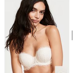 Vs Lightly Lined Lace Strapless Bra, Size 36d, In Color #34y5 “Coconut White”. Never Tried On; Still In Delivery Packaging W/Tags On (Clicked On Wrong Size And Forgot To Return). Model No. 26436587. Elegant Lace Bandeau Bra, Elegant Victoria's Secret Bra With Removable Pads, Victoria's Secret Elegant Bra With Removable Pads, White Strapless Bra, Victoria Secrets Coconut, Life Is Precious, Pink Cups, Bra Lace, Lace Strapless