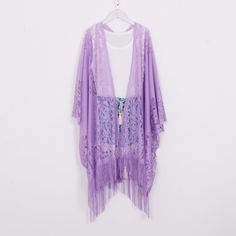 Welcome to my shop, I am in China. It will need around 30 days for international orders. Please consider the time when placing order. Long bohemian kimono,perfect for a casual day out or as a swimsuit cover up. Material: polyester soft fabric One size fit all: Width: 47 inches (120cm) Side length: 46 inches (117cm) Back length:36 inches (92 cm) CARE: Wash gently by hand in cold water. Single wash. Don't press! Hang to dry. Maybe you will like other items in my shop, find them here: https://www.e Summer Beach Kimono In Purple, Summer Beach Purple Kimono, Summer Long Lace Kimono, Summer Festival Lace Kimono, Long Lace Beach Kimono, Bohemian Long Cover-up With Lace Trim, Bohemian Beach Kimono With Lace Trim, Bohemian Lace Kimono With Lace Trim, Bohemian Kimono With Lace Trim For Vacation