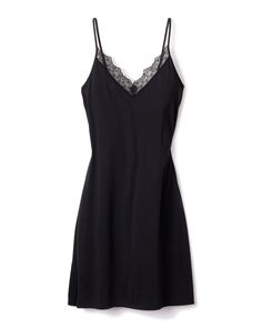 Women's Pima Nightgown with Lace in Black Stretch Cotton Sleepwear, Cotton Stretch Sleepwear For Relaxation, Stretch Cotton Sleepwear For Relaxation, Fitted Cotton Sleepwear For Relaxation, Black Stretch Cotton Sleepwear, Fitted Cotton V-neck Sleepwear, Elegant Summer Dresses For Relaxation, Camisole Dress With Lace Trim For Sleep, Relaxation Cotton Camisole Tops