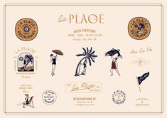 an image of a poster with some people on it's back and the words la plage written in gold