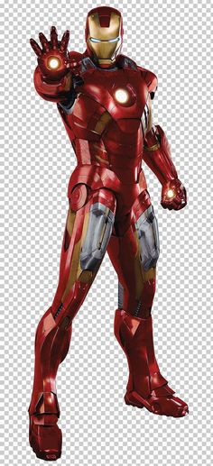 an iron man standing in front of a white background with his hands out to the side