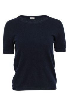 Current Boutique-Agnona - Navy Short Sleeve Wool Blend Sweater Sz L Winter Merino Wool Tops For Everyday, Merino Wool Tops For Winter, Merino Wool Tops For Everyday Winter Wear, Cozy Soft Knit Tops For Work, Cozy Soft Knit Tops For Workwear, Cozy Cashmere Crew Neck Top, Cozy Cashmere Tops For Layering, Cozy Merino Wool Tops For Layering, Casual Merino Wool Tops For Everyday Wear