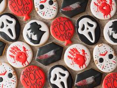 cookies decorated to look like they are from the movie friday the 13th, with masks on them