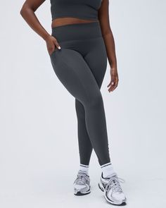 Women's Ultimate Pocket Leggings - Graphite Grey | Adanola Mid-rise Stretch Yoga Pants With Hip Pockets, Stretch Mid-rise Yoga Pants With Side Pockets, Tight Workout Pants With 5-inch Inseam, Functional Mid-rise Bottoms With Contoured Waistband, Functional Stretch Solid Bottoms, Gym Bottoms With 5-inch Inseam, Functional Gym Bottoms With 5-inch Inseam, Solid Compression Pants With 5-inch Inseam, Solid 4-way Stretch Training Bottoms