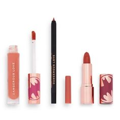 Makeup Revolution x DC Dangerous Love Lip Kit - 1.81oz Size: 1.81 oz.  Color: Multicolor. Gloss And Lip Liner, Valentine's Makeup, The Joker And Harley Quinn, Bright Palette, Buy Makeup, Dangerous Love, Creamy Lipstick, Love Lips, Bare Lip