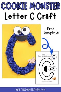 the cookie monster letter craft is made with yarn