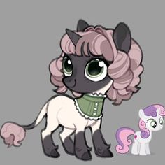 a pony with pink hair standing next to another pony