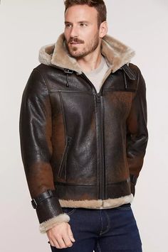 Special Edition Merino Sheepskin B-3 Bomber Jacket with Detachable Hood | Overland Brown Pilot Leather Jacket For Winter, Brown Pilot Outerwear For Winter, Brown Sheepskin Aviator Outerwear, Brown Shearling Aviator Outerwear, Brown Shearling Aviator Jacket, Brown Rugged Sheepskin Leather Jacket, Brown Sheepskin Aviator Leather Jacket, Rugged Brown Shearling Leather Jacket, Rugged Brown Sheepskin Outerwear