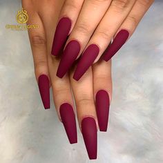 Acrylic Squoval Nails, Dark Red Nails Acrylic, Red Nails Acrylic Coffin, Red Nails Acrylic, Nails Acrylic Coffin, Dark Red Nails, Unghie Nail Art