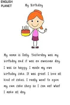 a girl holding a birthday cake with the words,'my name is betty yestenday was my birthday and it was an awesome day